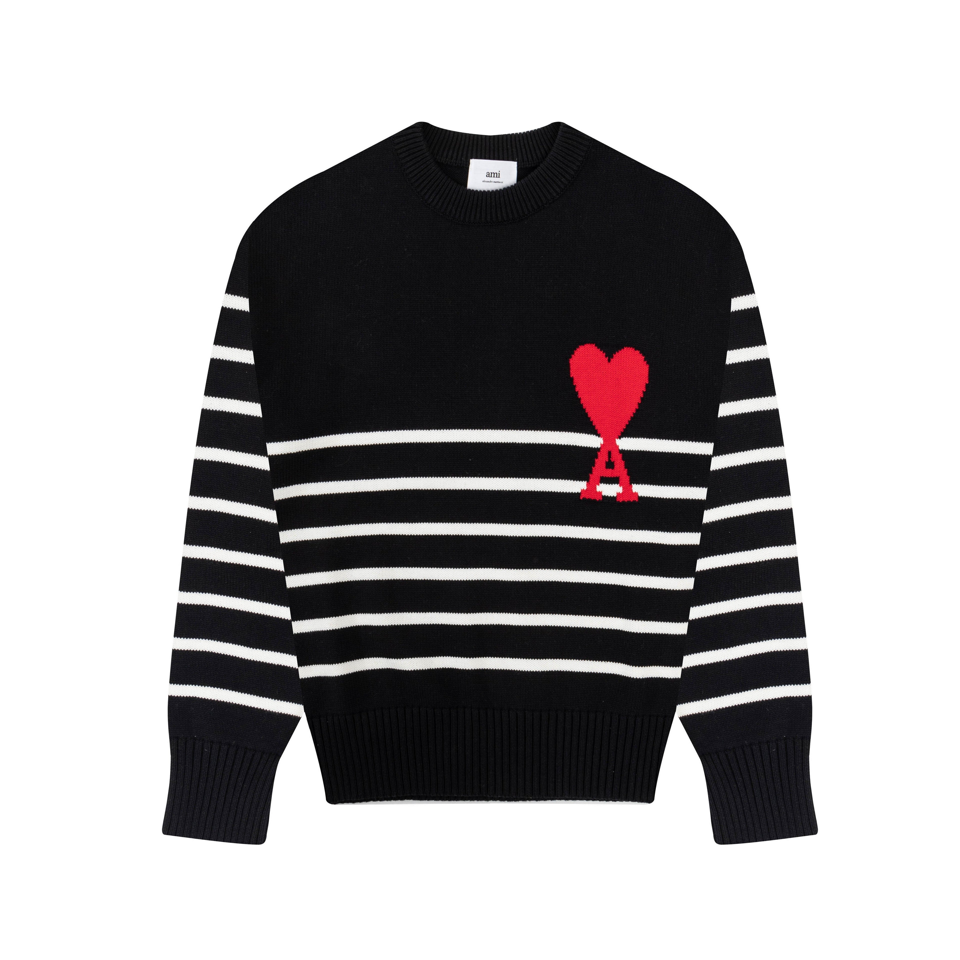 AMI Paris Striped De Coeur Sweater – Black/White