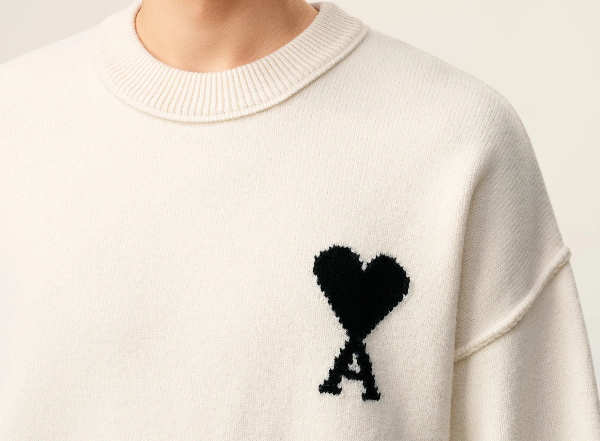 White Wool Ami De Coeur Crewneck Sweater
