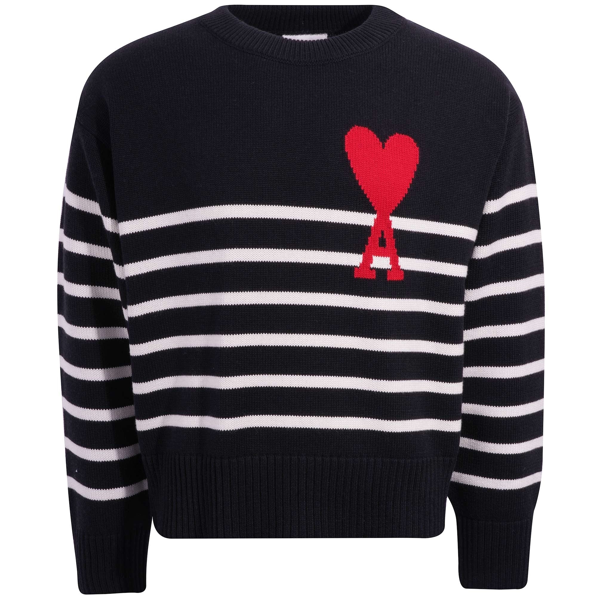 AMI Paris Striped De Coeur Sweater – Black/White