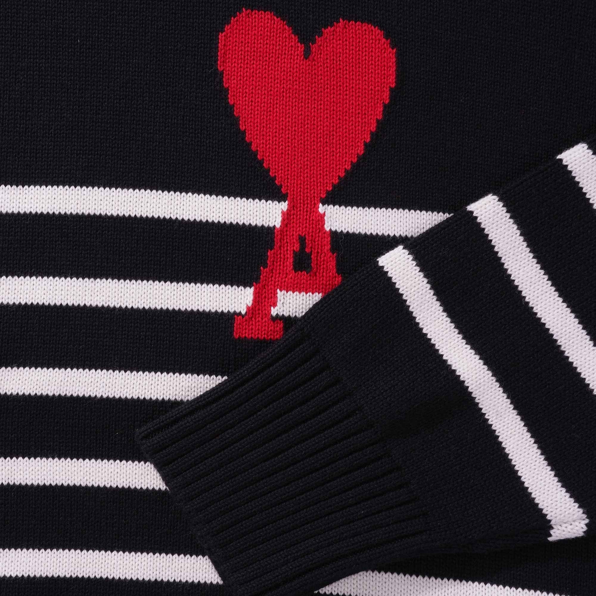AMI Paris Striped De Coeur Sweater – Black/White