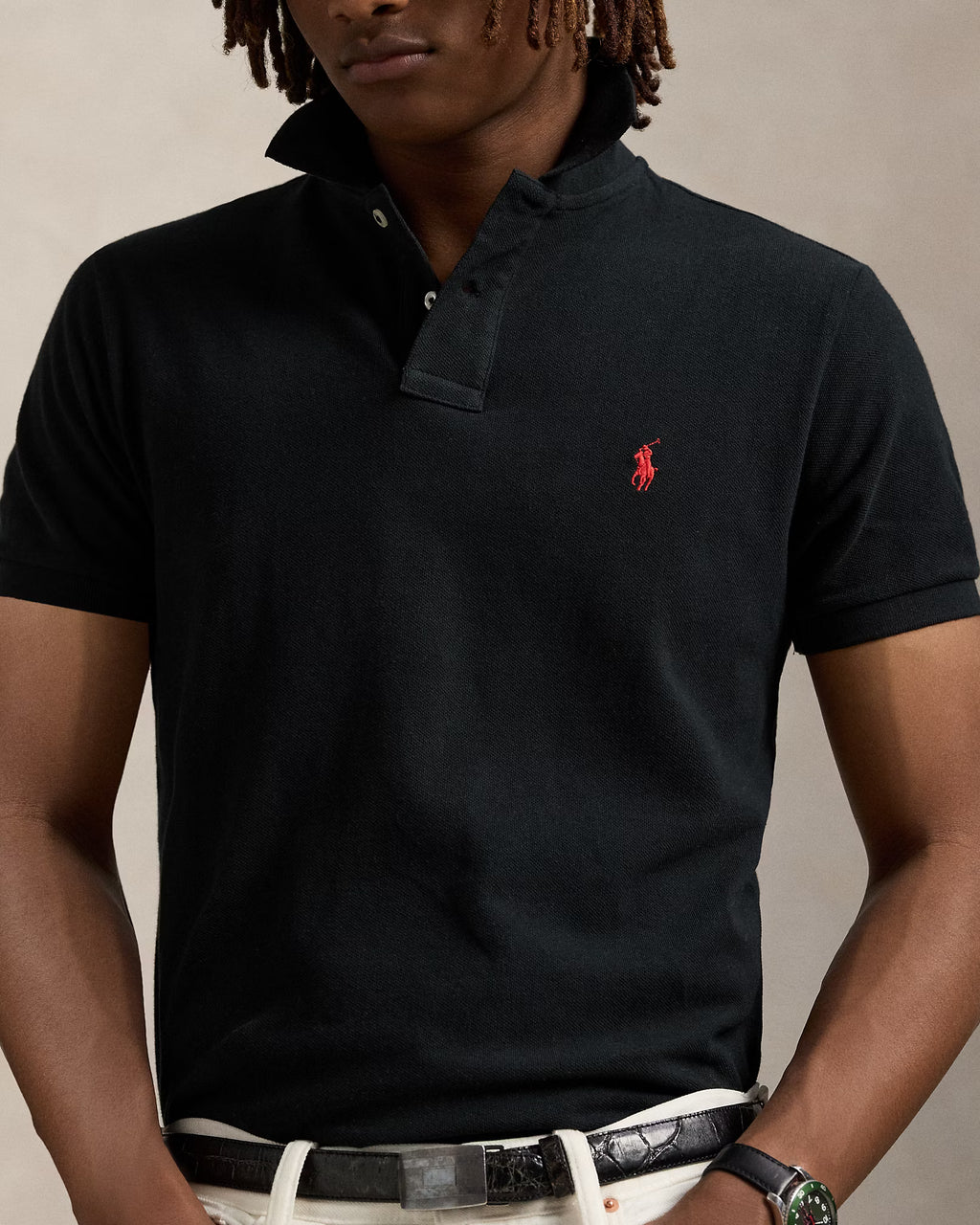 The Iconic Mesh Polo Shirt (Black/Red)
